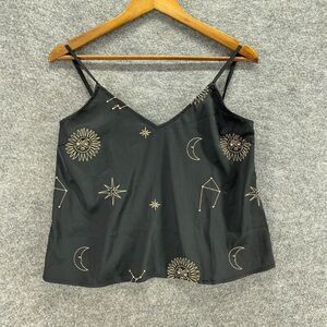 Honey Punch Cami Top Women S Small Black Geometric Embroidered V-Neck Sleeveless
